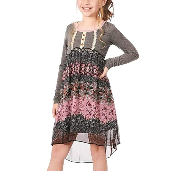 Truly Me Gray Mixed Media Floral Print Dress Teen 16 - Picture 1 of 3